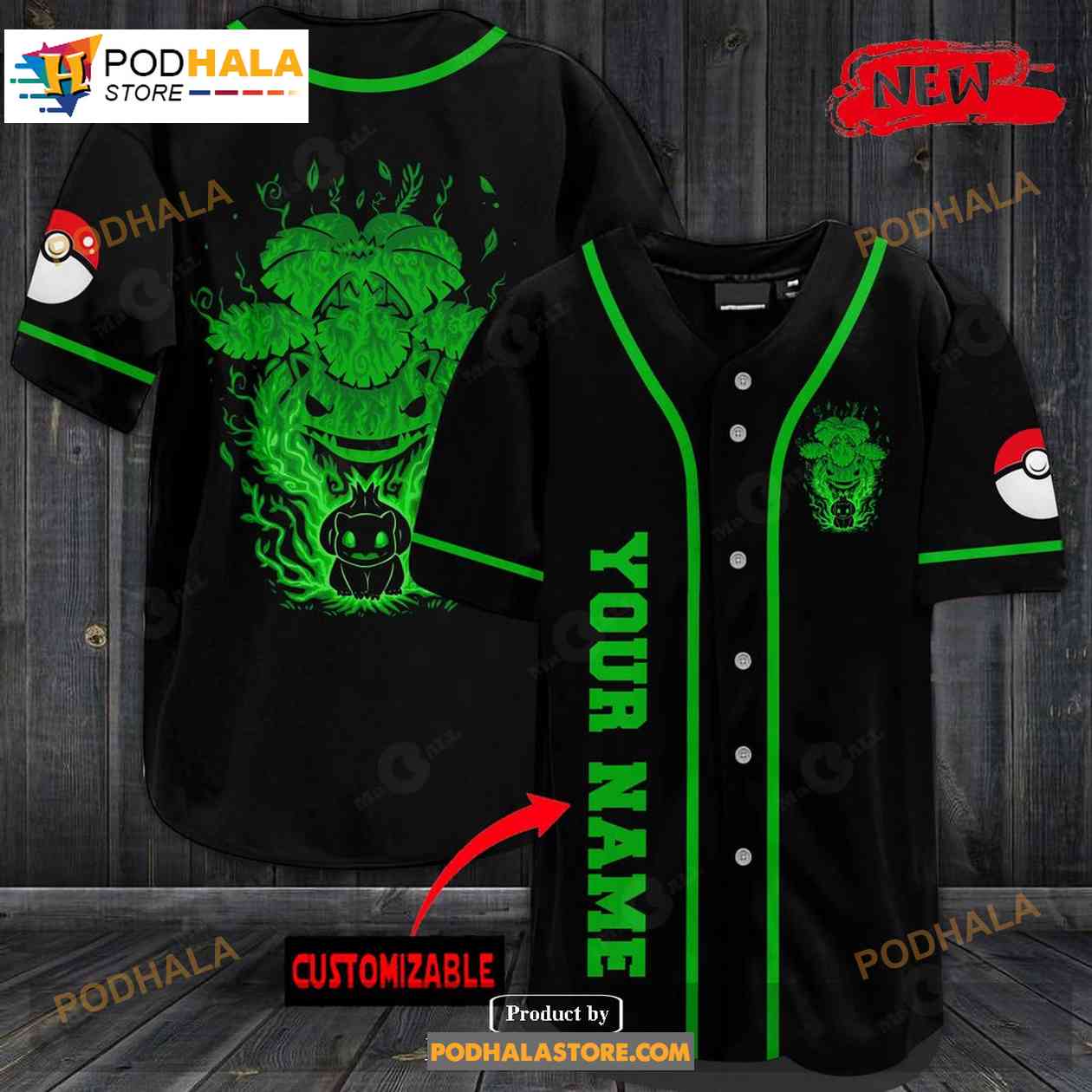 Personalized Giant Venusaur Black Baseball Jersey baseball jersey product view 1