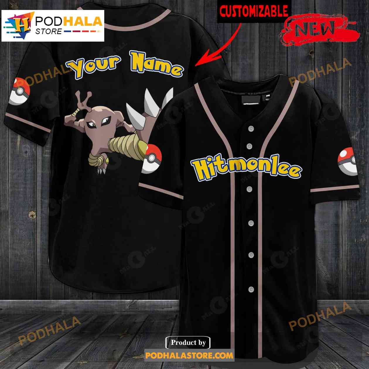 Personalized Hitmonlee Black Baseball Jersey baseball jersey product view 1