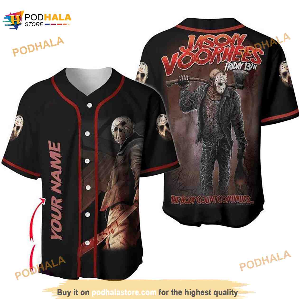 Personalized Horror Jason Voorhees Friday The 13th 3D Baseball Jersey baseball jersey product view 1