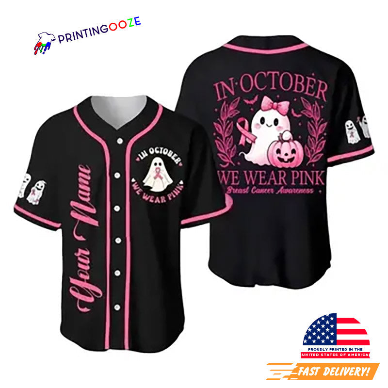 Personalized In October We Wear Pink Baseball Jersey baseball jersey product view 1