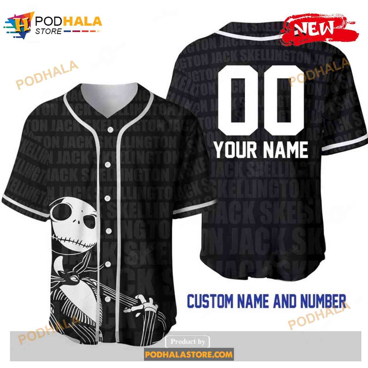 Personalized Jack Skellington All Over Print Black Baseball Jersey baseball jersey product view 1