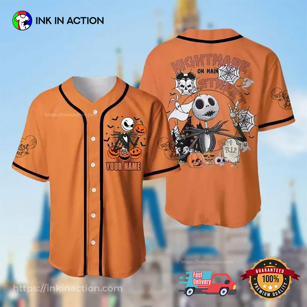Personalized Jack Skellington Nightmare On Main Street Halloween Baseball Jersey baseball jersey product view 3
