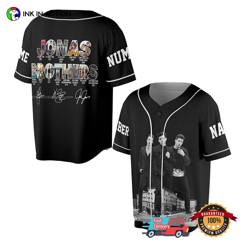 Personalized Jonas Brothers 20th Anniversary Tour Signatures Baseball Jersey baseball jersey product view 1
