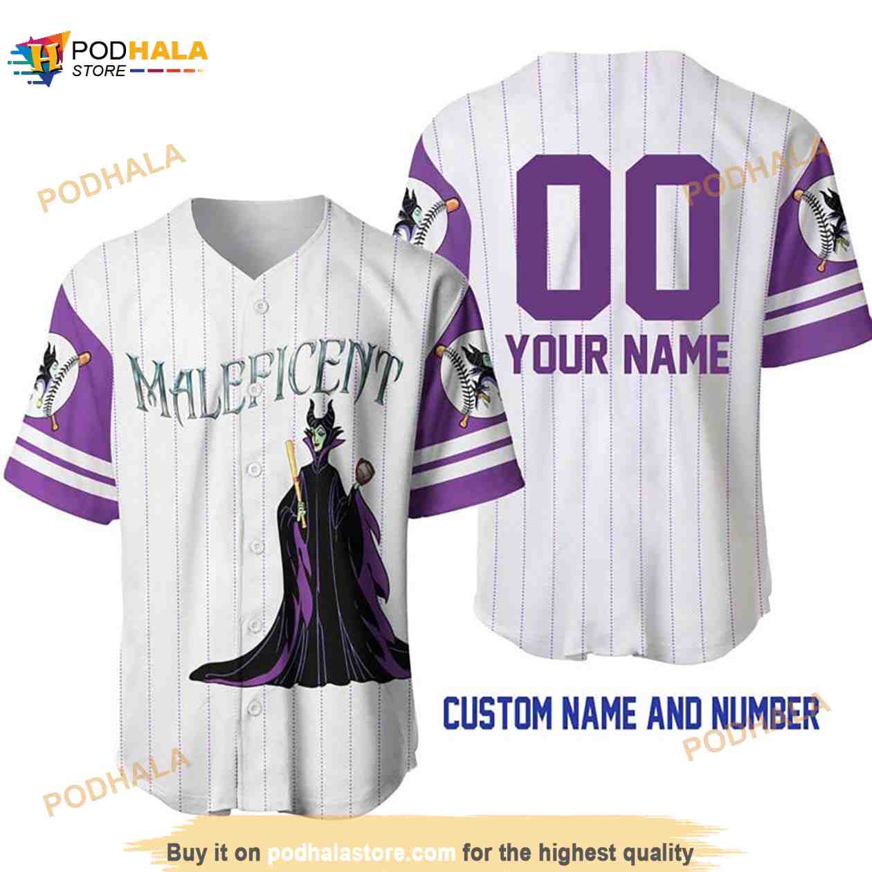 Personalized Maleficent All Over Print Pinstripe 3D Baseball Jersey baseball jersey product view 1