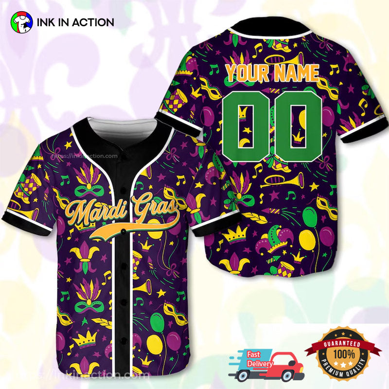 Personalized Mardi Gras Baseball Jersey baseball jersey product view 1