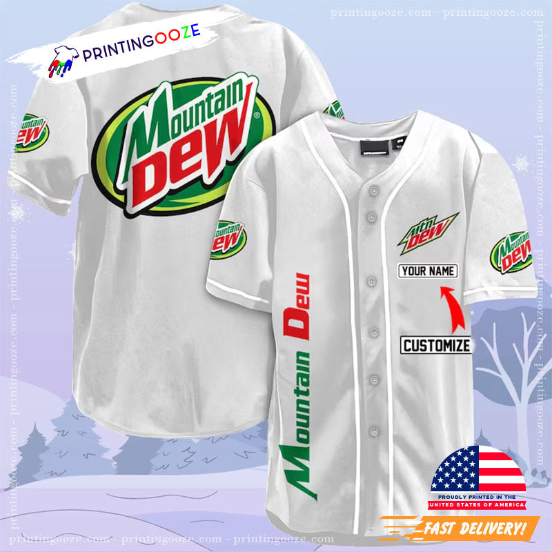 Personalized Mountain Dew Mtn Dew Soft Drink White Baseball Jersey baseball jersey product view 1