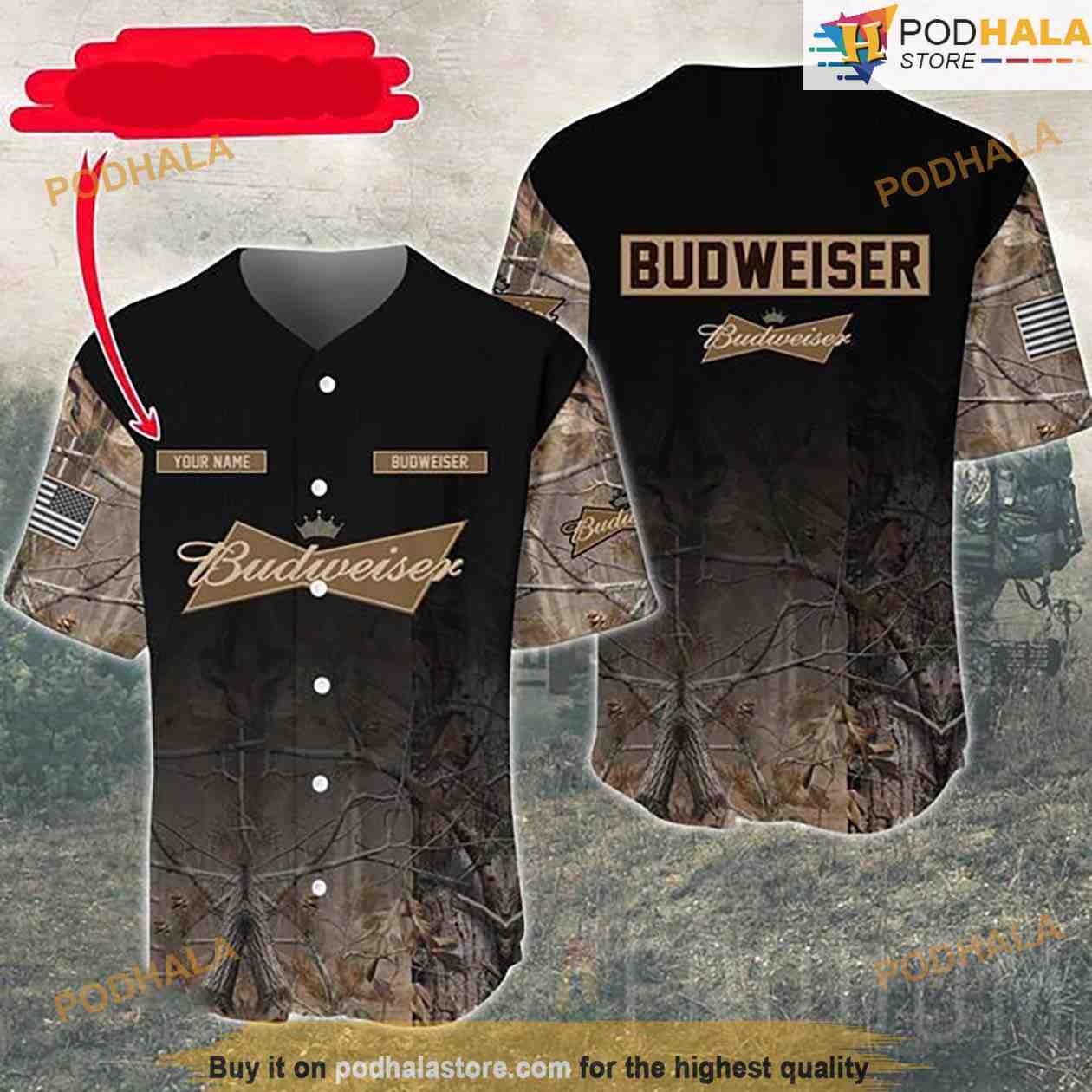 Personalized Name Deer Hunting Budweiser 3D Baseball Jersey baseball jersey product view 1