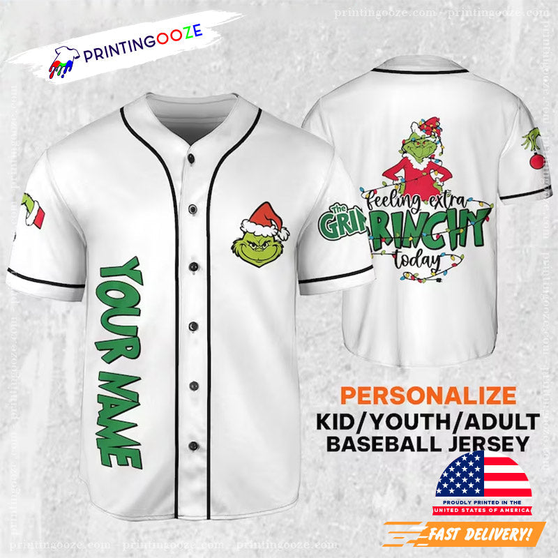 Personalized Name Feeling Extra Grinchy Today Grinchmas Baseball Jersey baseball jersey product view 1