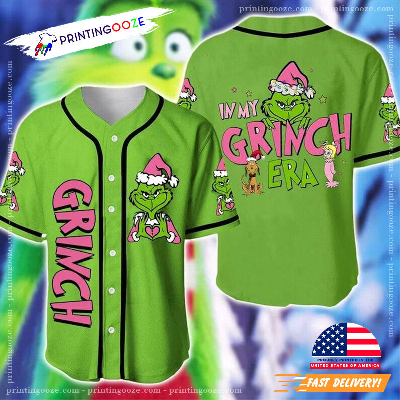 Personalized Name In My Grinch Era Grinchmas Green Baseball Jersey baseball jersey product view 1
