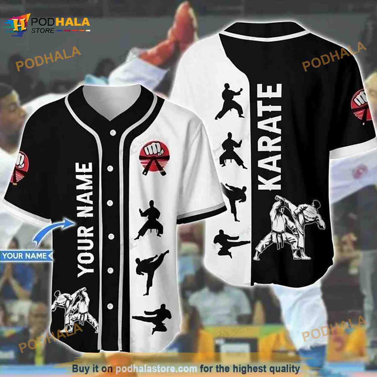 Personalized Name Karate Unisex 3D Baseball Jersey baseball jersey product view 1