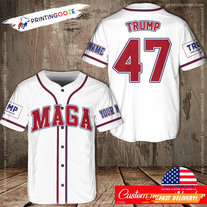 Personalized Name MAGA Trump Fight White Baseball Jersey baseball jersey product view 1