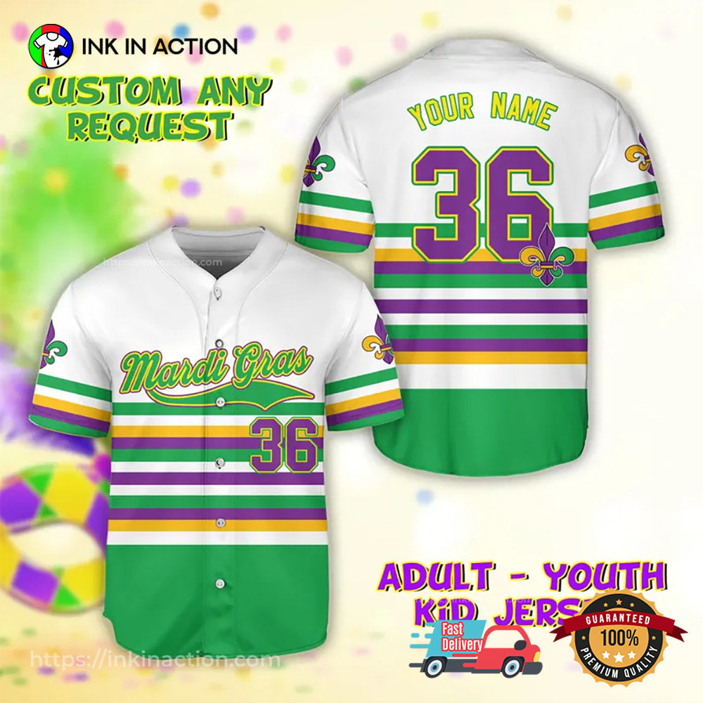 Personalized Name Mardi Gras Baseball Jersey baseball jersey product view 1