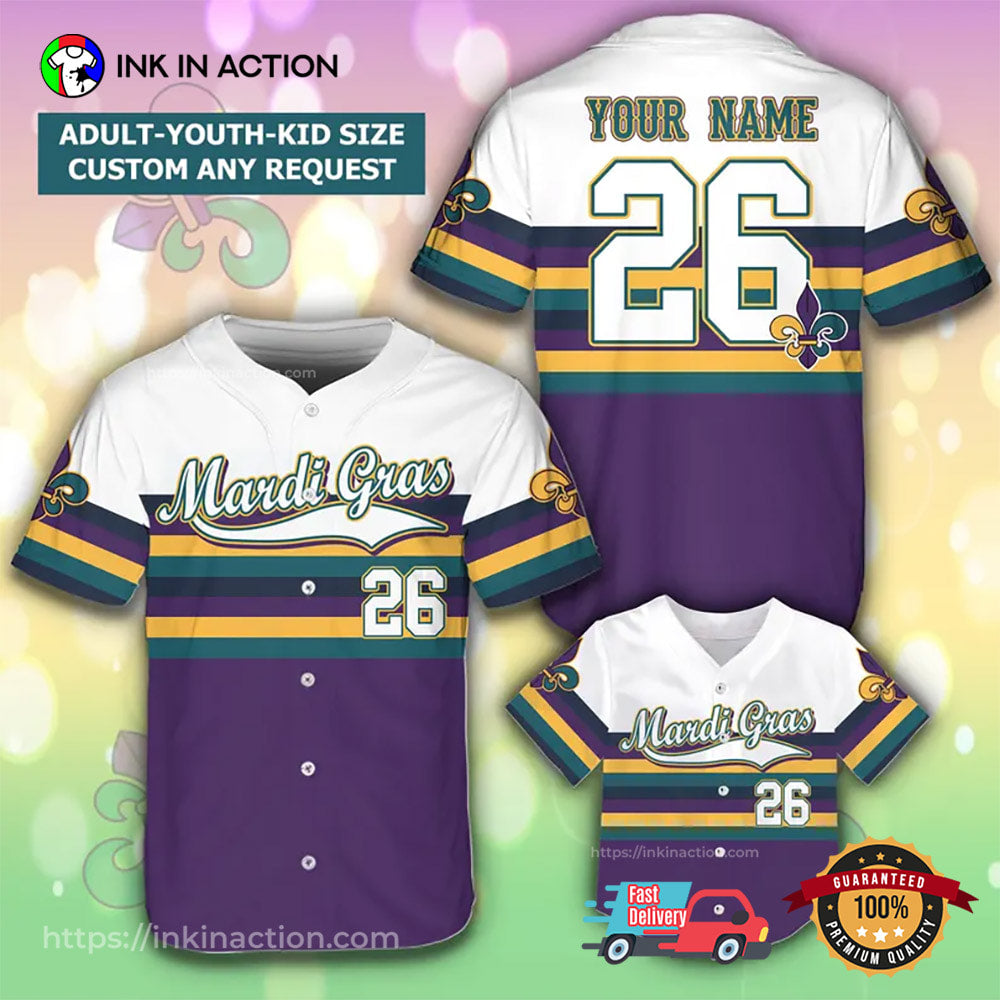 Personalized Name Mardi Gras Carnival Baseball Jersey baseball jersey product view 1