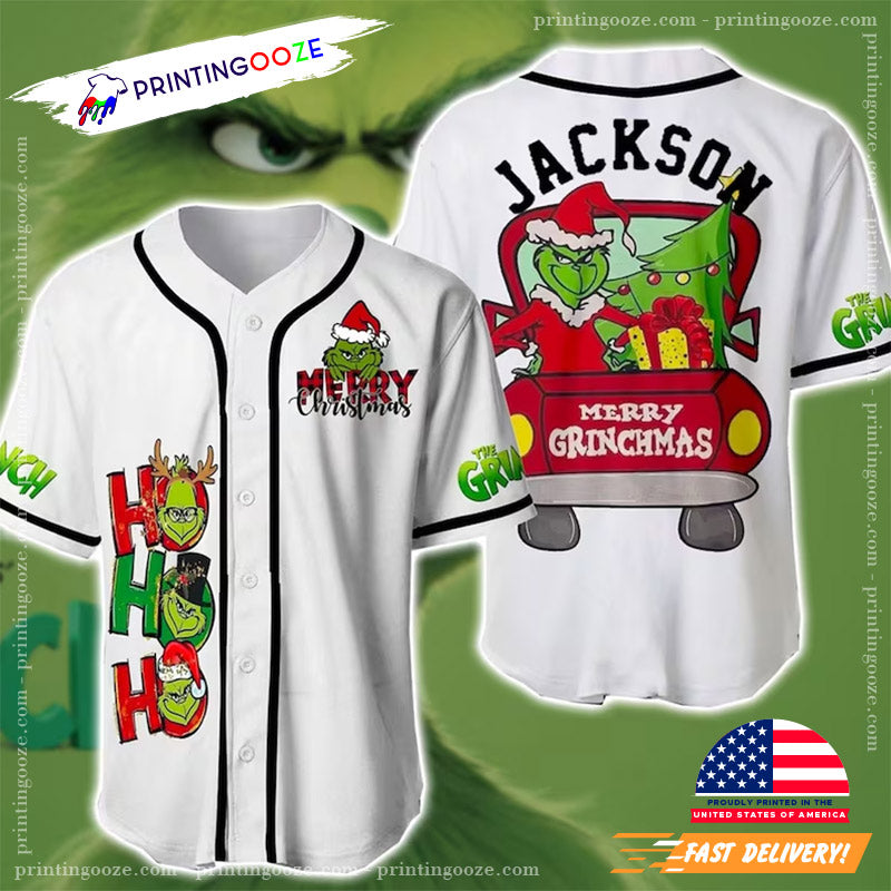 Personalized Name Merry Grinchmas White Baseball Jersey baseball jersey product view 1