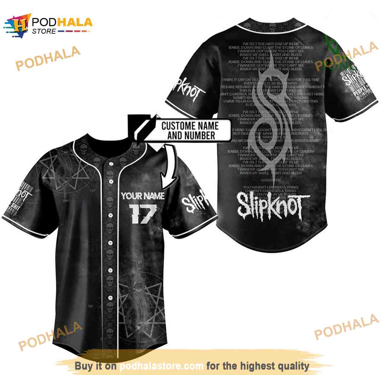 Personalized Name Number Slipknot Wait And Bleed Lyrics 3D Baseball Jersey Shirt baseball jersey product view 1