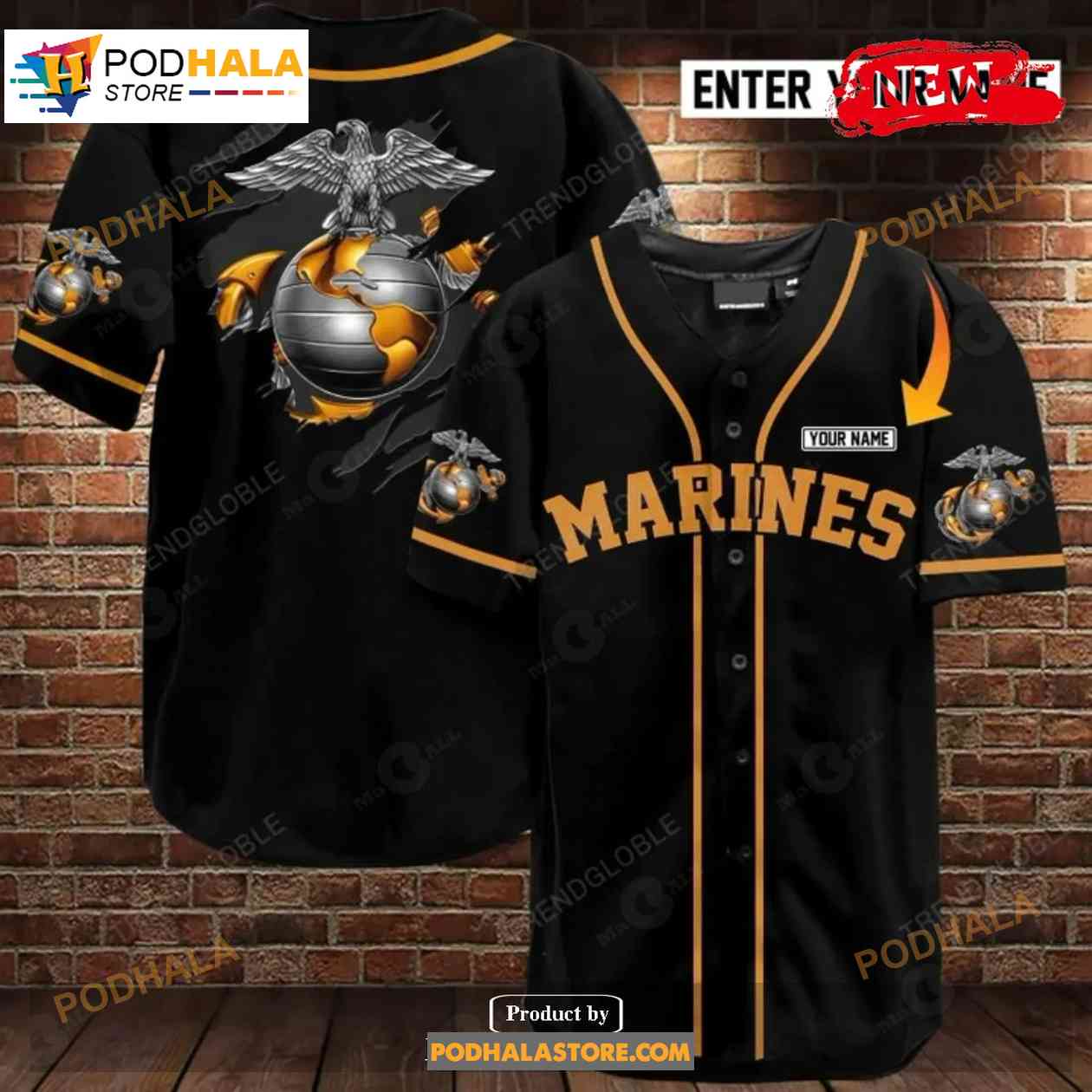Personalized Name Us Marine Black Baseball Jersey Shirt baseball jersey product view 1