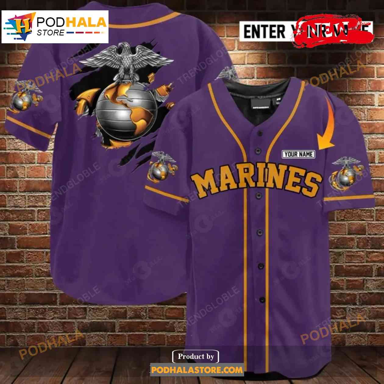 Personalized Name Us Marine Purple Baseball Jersey Shirt baseball jersey product view 1