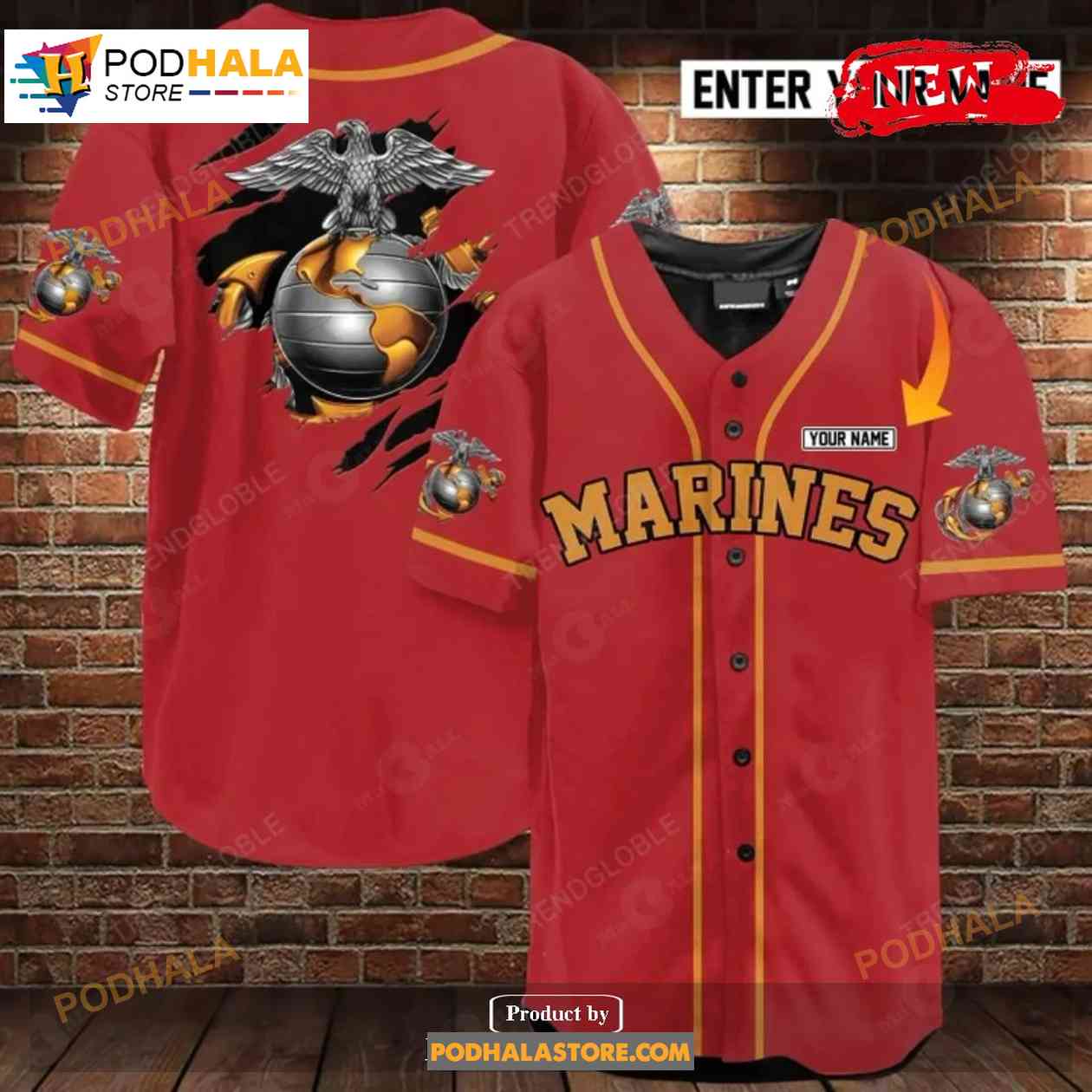 Personalized Name Us Marine Red Baseball Jersey Shirt baseball jersey product view 1