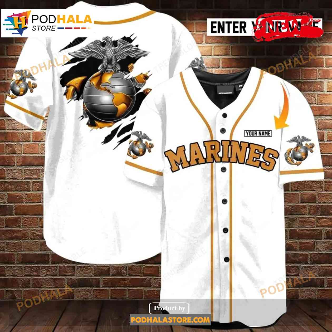 Personalized Name Us Marine White Baseball Jersey Shirt baseball jersey product view 1