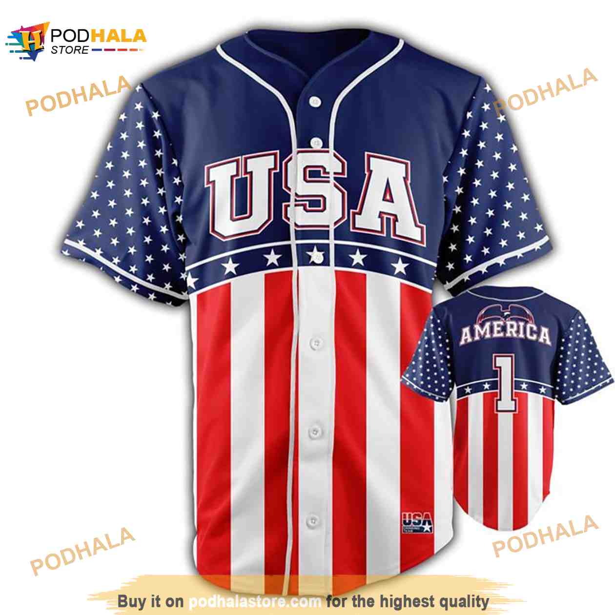 Personalized Name Usa Flag Pattern Unisex 3D Baseball Jersey baseball jersey product view 1