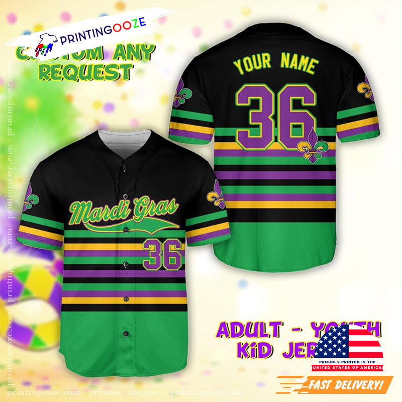 Personalized Name Fat Tuesday Mardi Gras Baseball Jersey baseball jersey product view 1