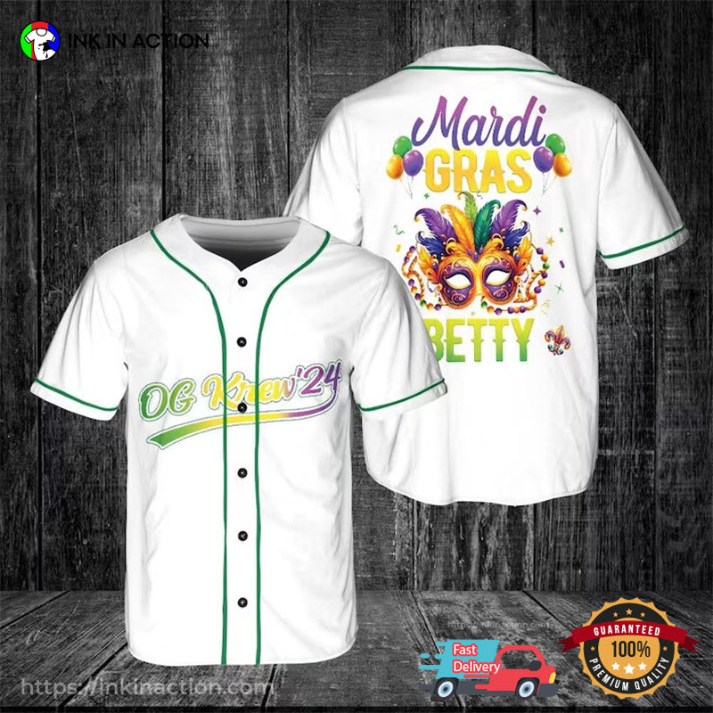 Personalized Name Mardi Gras Mask Baseball Jersey baseball jersey product view 1