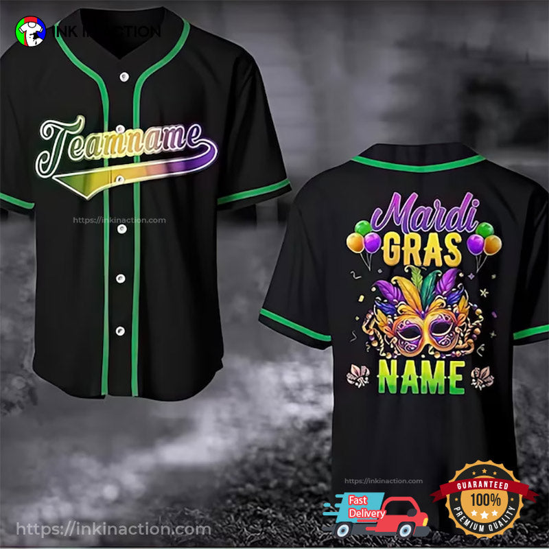Personalized Name Mardi Gras Mask Baseball Jersey baseball jersey product view 2