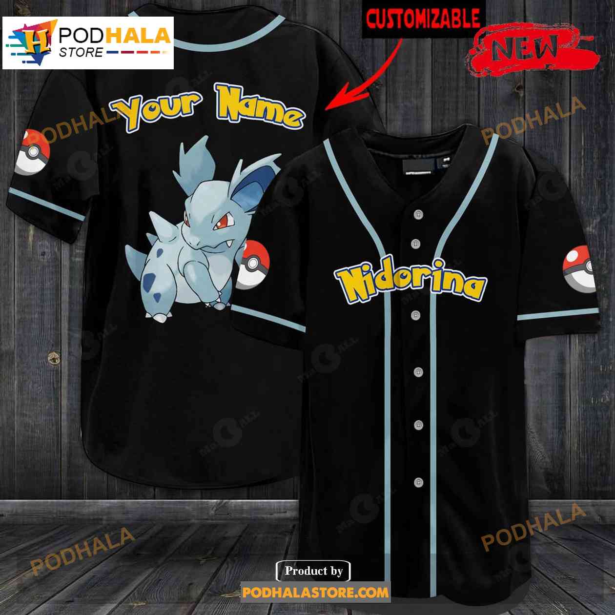 Personalized Nidorina Black Baseball Jersey baseball jersey product view 1