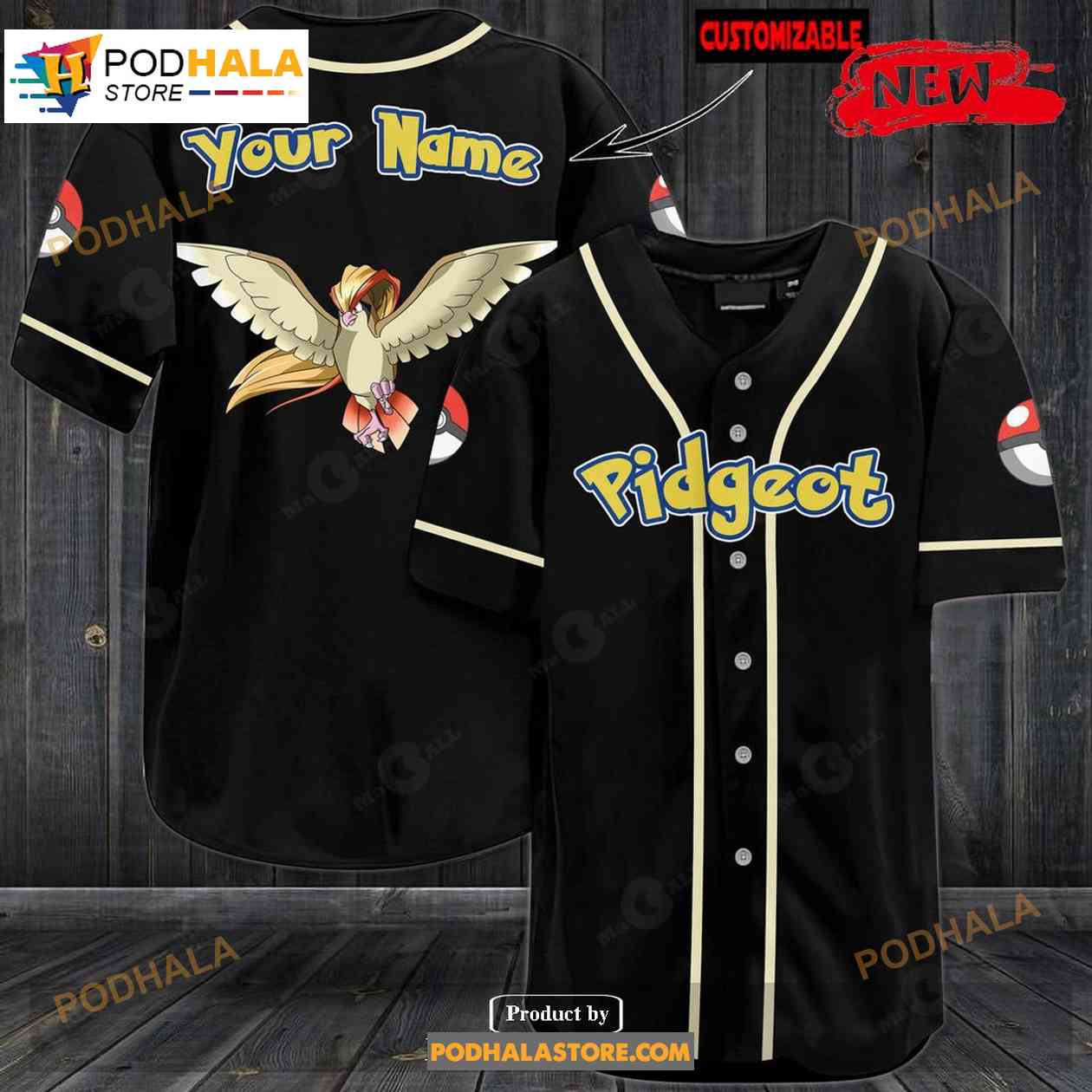 Personalized Pidgeot Black Design Baseball Jersey baseball jersey product view 1