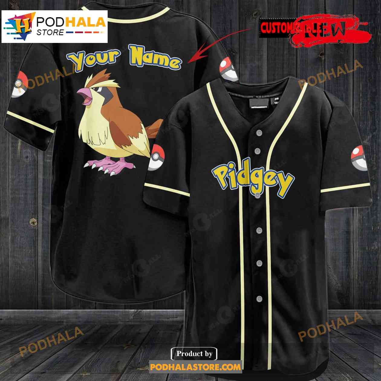 Personalized Pidgey Black Baseball Jersey baseball jersey product view 1