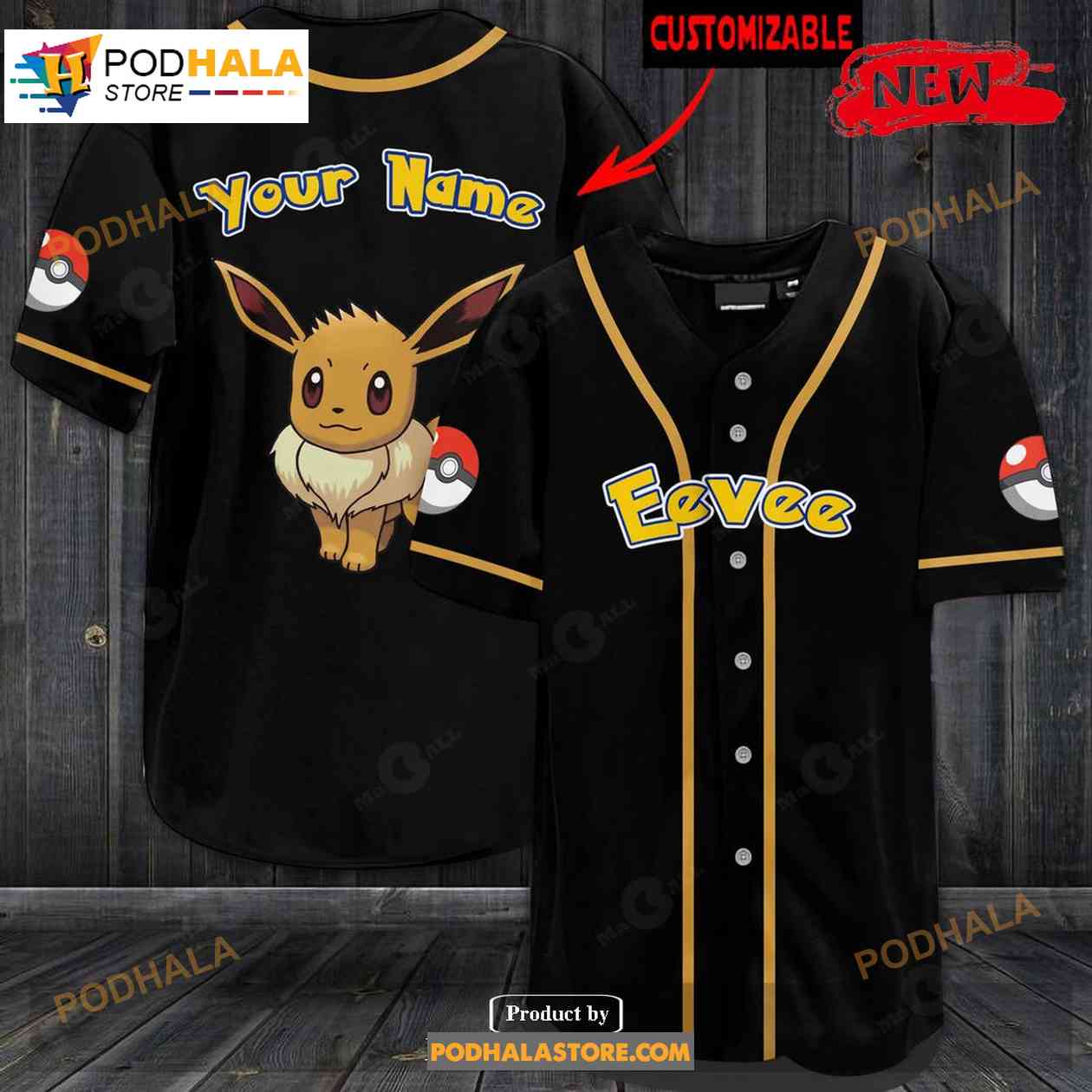 Personalized Pkm Eevee Black Design Baseball Jersey baseball jersey product view 1
