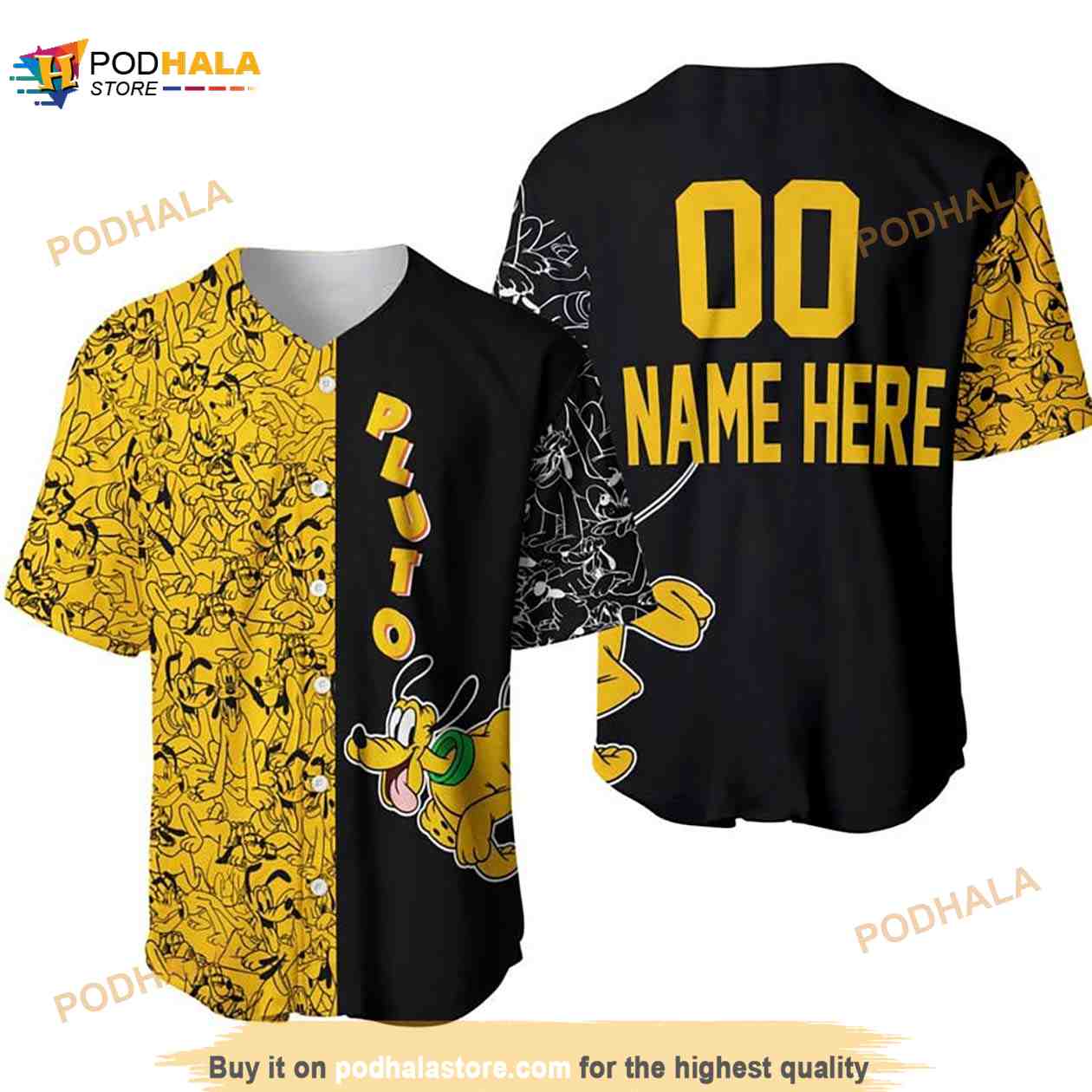 Personalized Pluto Dog Pattern All Over Print 3D Baseball Jersey Yellow baseball jersey product view 1