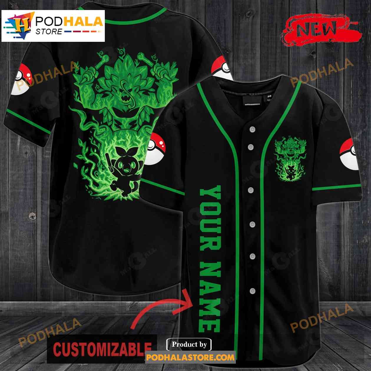 Personalized Rillaboom Black Baseball Jersey baseball jersey product view 1