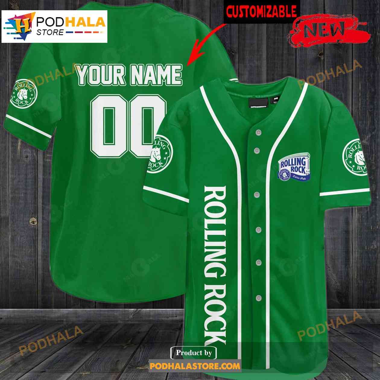 Personalized Rolling Rock All Over Print Green Baseball Jersey baseball jersey product view 1