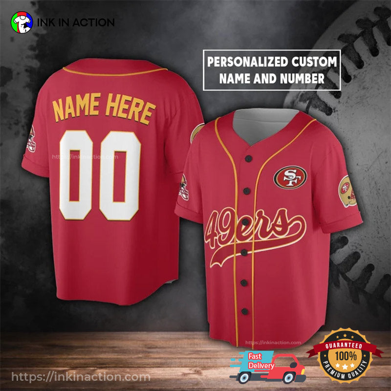 Personalized San Francisco 49er Game Day Red Baseball Jersey baseball jersey product view 2