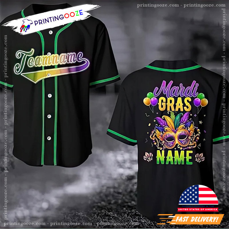 Personalized Team Name Mardi Gras Mask Festival Baseball Jersey No.1 baseball jersey product view 1