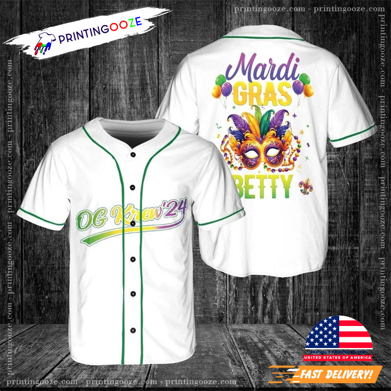 Personalized Team Name Mardi Gras Mask Festival Baseball Jersey No.2 baseball jersey product view 1