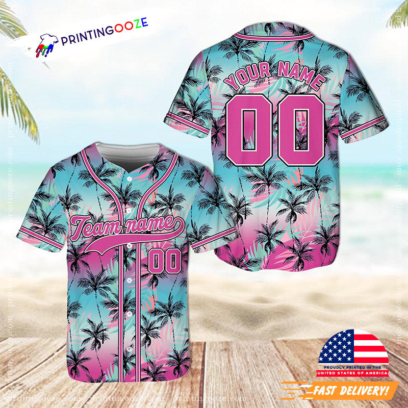 Personalized Tropical Palm Trees Miami Vibe Baseball Jersey baseball jersey product view 1