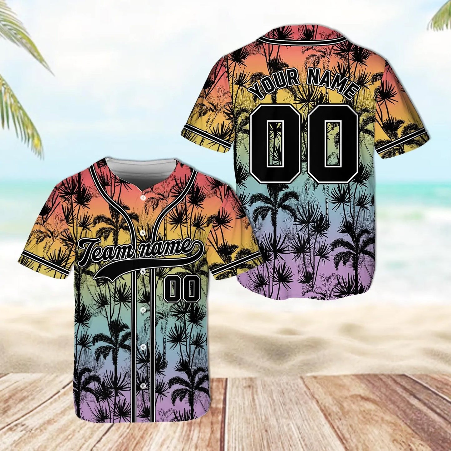 Personalized Tropical Summer Hawaiian Baseball Jersey No. 2 baseball jersey product view 1