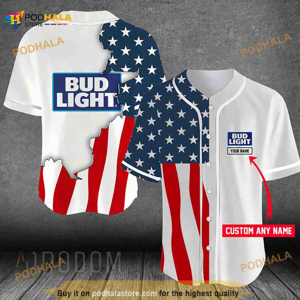Personalized US Flag Bud Light 3D Baseball Jersey baseball jersey product view 1