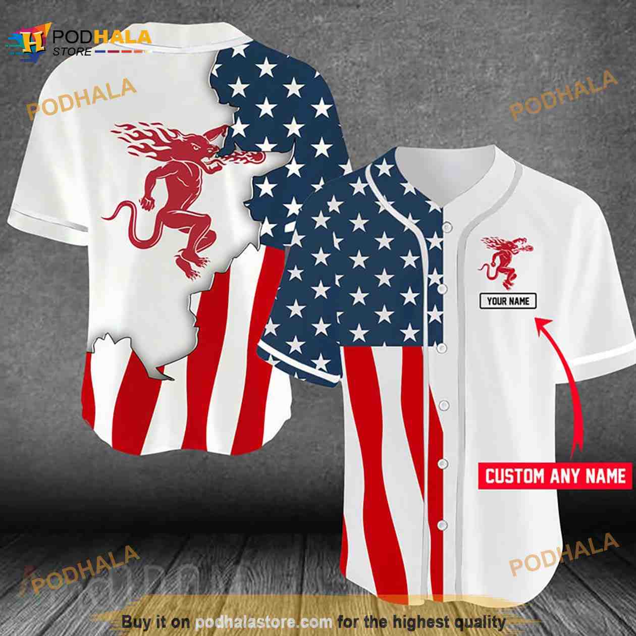 Personalized US Flag Fireball 3D Baseball Jersey baseball jersey product view 1
