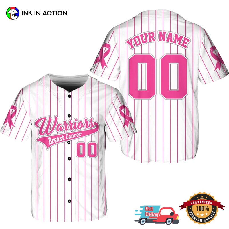 Personalized Warriors Breast Cancer Baseball Jersey baseball jersey product view 2