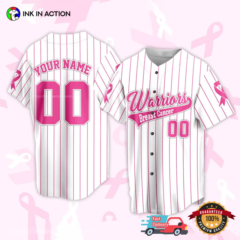 Personalized Warriors Breast Cancer Baseball Jersey baseball jersey product view 1