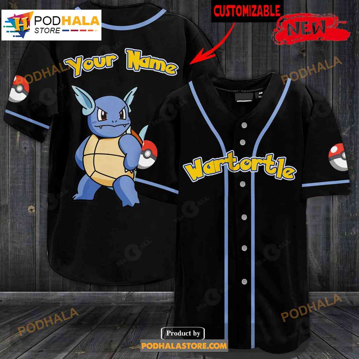 Personalized Wartortle Black Baseball Jersey baseball jersey product view 1