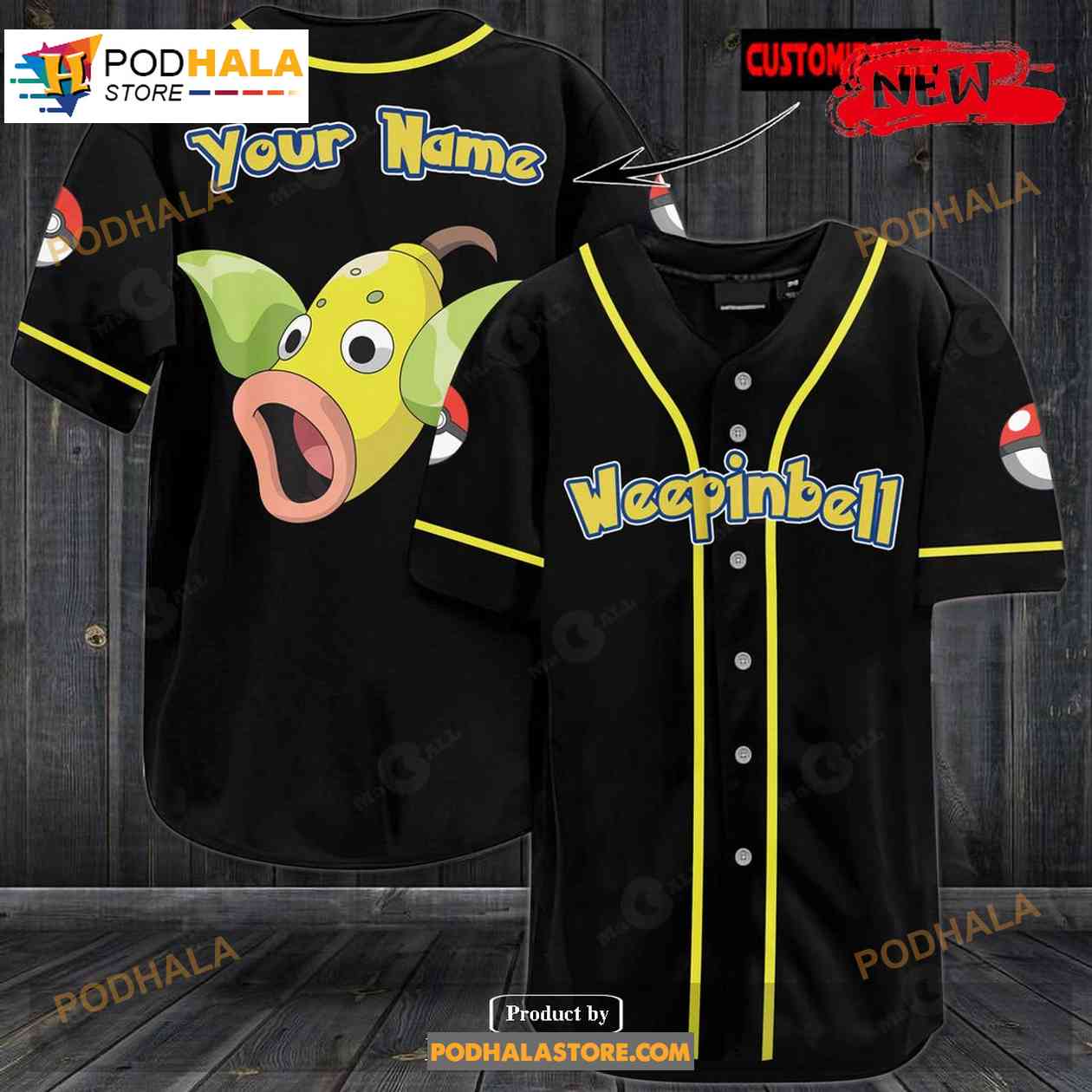 Personalized Weepinbell Black Baseball Jersey baseball jersey product view 1