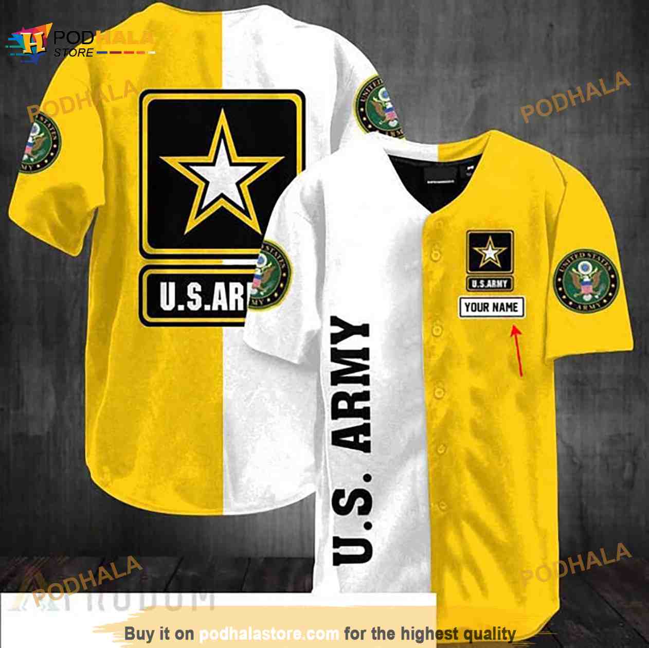 Personalized White Yellow Us Army Veteran 3D Baseball Jersey baseball jersey product view 1