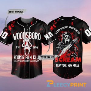 Personalized Woodsboro Baseball Jersey Shirt, Scream Horror Movie Jersey baseball jersey product view 1