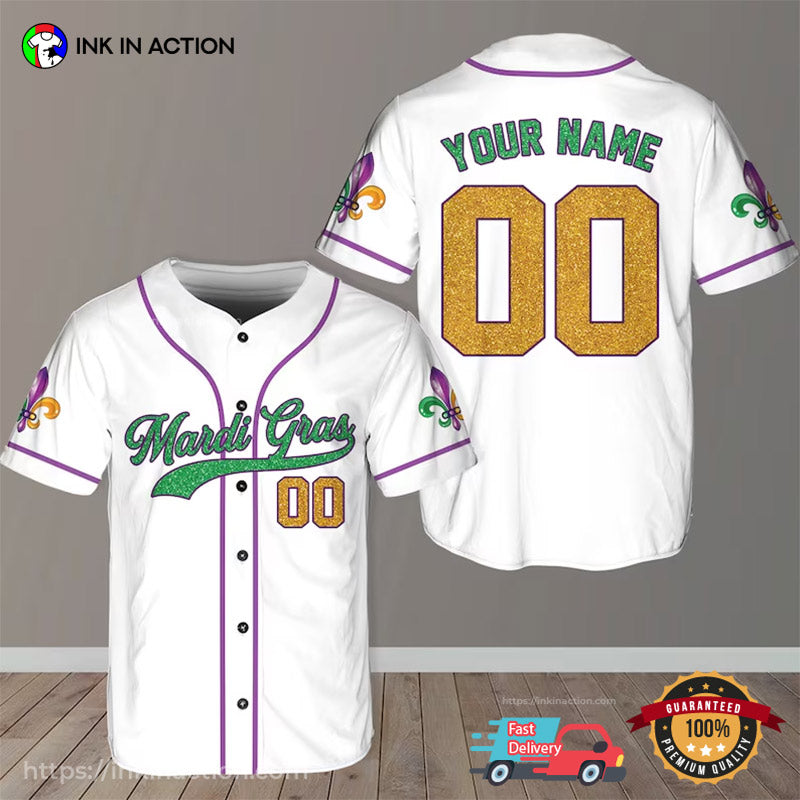 Personalized Carnival Mardi Gras Baseball Jersey No.4 baseball jersey product view 1