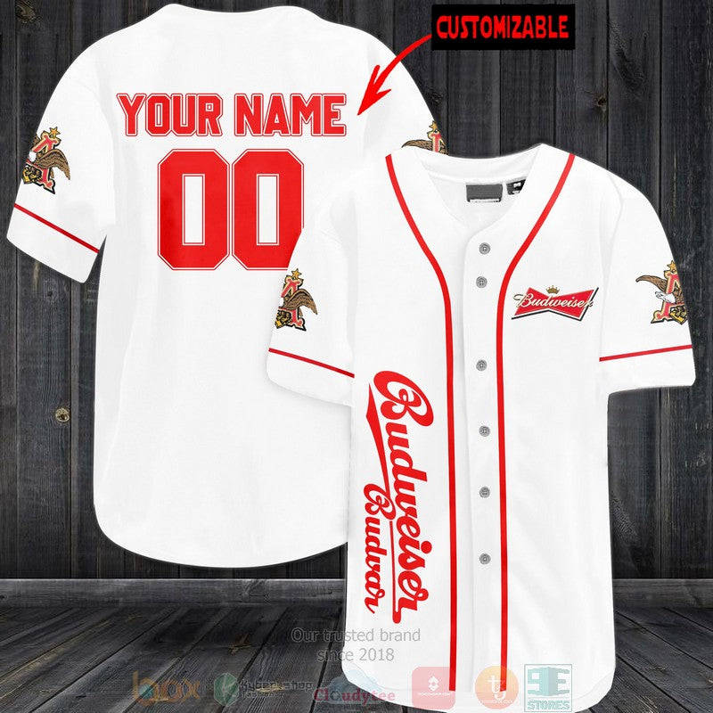 Personalized Budweiser custom white Baseball shirt baseball jersey product view 1