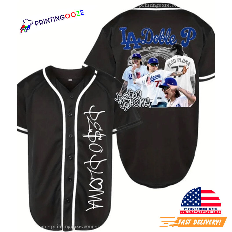 Peso Pluma Doble P LA Baseball Jersey baseball jersey product view 1